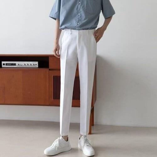 2021 Mens Fashion Trend Solid Color Casual Pants Slim Fit Business Suit Pants Button Decorate Nice Trousers Big Size 27-38