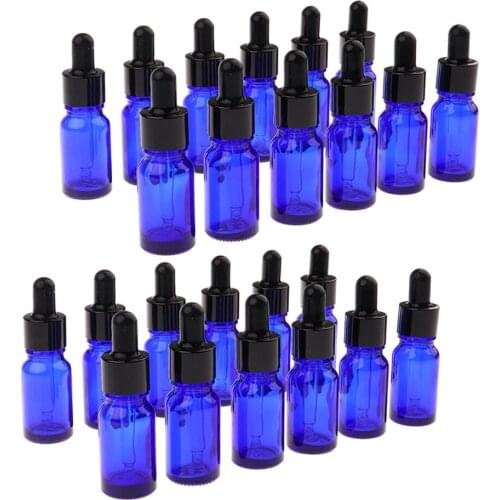 24 Pcs Glass Empty Essential Oil Bottle with Eye Droppers (5ml+10ml) Blue