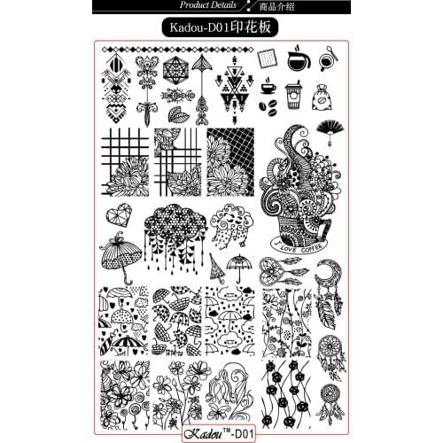 9.5*14cm Nail Art Stamping Plate Flowers Butterfly/Cartoon Manicure Nail Art Stamping Plates Kadou-D01-06 Template Image Plate