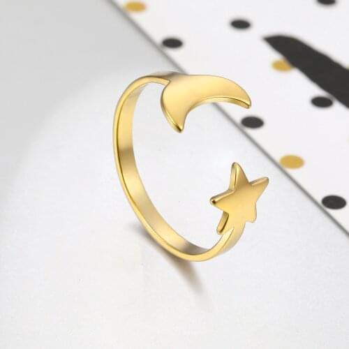 Cazador New Stainless Steel Cute Moon Star Open Ring Women Girls Open Finger Rings Wedding Birthday Gifts Jewelry Wholesale 2021