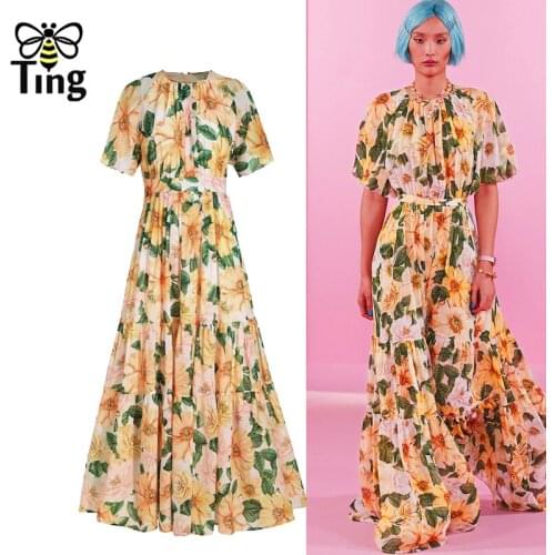 Tingfly 2021 Runway Dress Flower Print Party Night Dinner Maxi Long Dress Vintage Elegant Flowy Chiffon Dress Vestidos Zaful