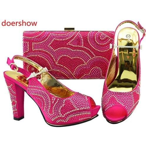 Doershow Italian fuchsia Shoes and Bags To Match Set Nigerian Shoes and Matching Bag African Wedding Shoes and Bag Set !HH1-8