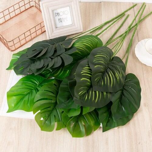 Home Garden High Quality Decorative Artificial Watermelon Monstera Green Leaf Water Plants 3 Branch