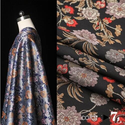 Customized high-grade high-precision jacquard fashion fabric gold line peony dress windbreaker shorts coat skirt fabric