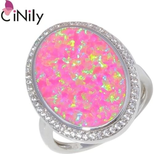 CiNily Created Pink Fire Opal Cubic Zirconia Silver Plated Wholesale NEW for Women Jewelry Engagement Ring Size 5-11 OJ9441