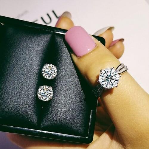 925 Sterling Silver Jewelry set halo Engagement ring round stud earring for Wedding Valentines Day gift Valentines Day J4914