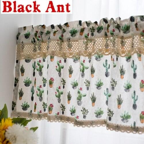 Fresh cactus Printed Short Curtain Linen Half Sheer Curtain Cafe Cabinet Kitchen Window Blinds Drapes Home Decora DL-JD1026#20
