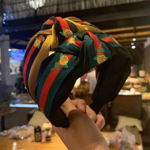 Headband Fabric Hair Accessories Wide-brimmed Roses Pressed Hair Knotted Headband Wash Face Striped Headdress Women