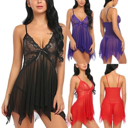 Meihuida Women Erotic Sex See-through Costume Lace Sexy-Lingerie Nightwear Underwear G-string Babydoll Sleepwear Dress