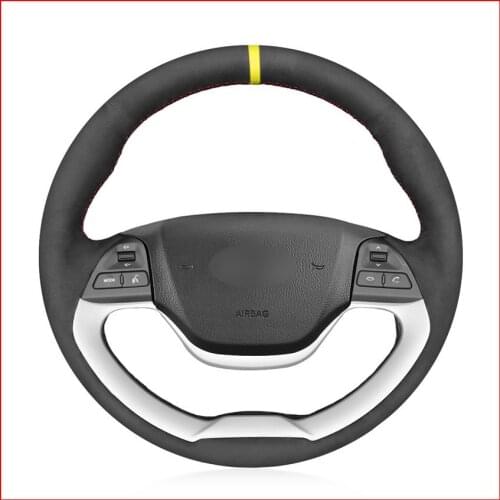 MEWANT Black Suede Hand Sew Steering Wheel Cover for Kia Morning 2011 2012 2013 2014 2015 2016 Picanto 2012 2013 2014 2015
