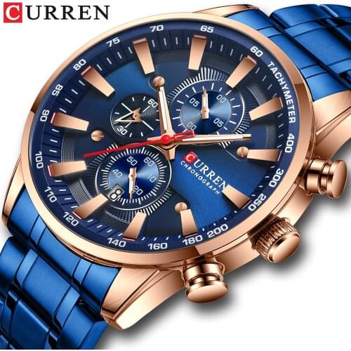 CURREN New Men Watches Top Brand Luxury Stainless Steel Date Chronograph Male Quartz Watch Mens Casual Sport Waterproof Watch
