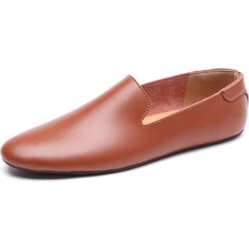 2021 New British Style Minimalist Shoes for Men Flat Design Loafers Mens Casual Leather Shoes Comfort Breathable Driving Shoes