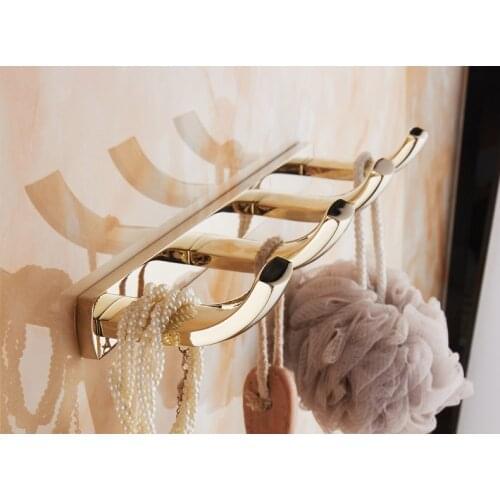 IMPEU Hook Rail, Wall Mounted Copper Towel and Robe Hook for Bath Kitchen Heavy Duty, Bathroom Accessories Gold Polished