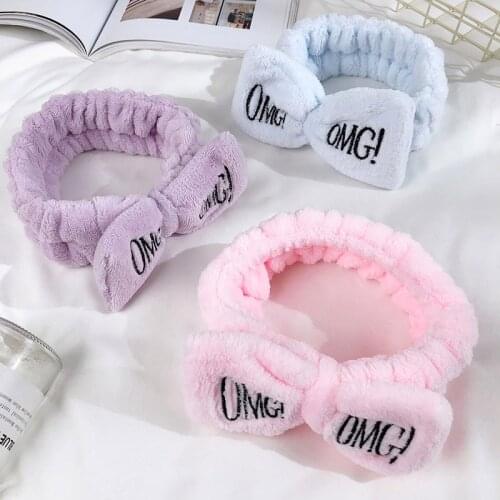 2021 New OMG Letter Coral Fleece Wash Face Bow Hairbands For Women Girls Headbands Headwear Hair Bands Turban Hair Accessories