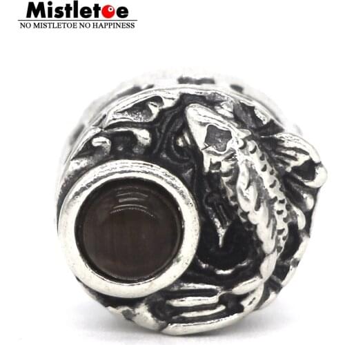 Mistletoe 925 Sterling Silver Fish With Stone Charm Bead European Jewelry
