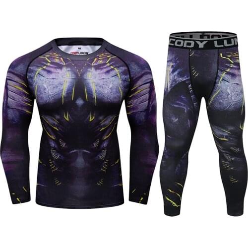 New Design Men Sublimation Printed Sport Suit Tracksuit Running Rashguard And Leggings