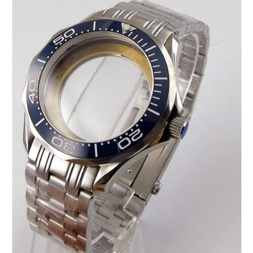 Fit NH35 NH36 NH35A 41mm Mechanical Men Watch Case Mental Strap Glass Back Rotating Bezel No Magnifier