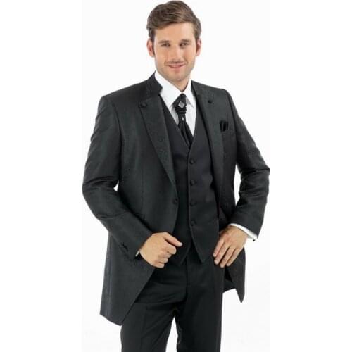 Latest Design One Button Black Embossing Groom Tuxedos Groomsmen Mens Wedding Prom Suits (Jacket+Pants+Vest+Tie) NO:188