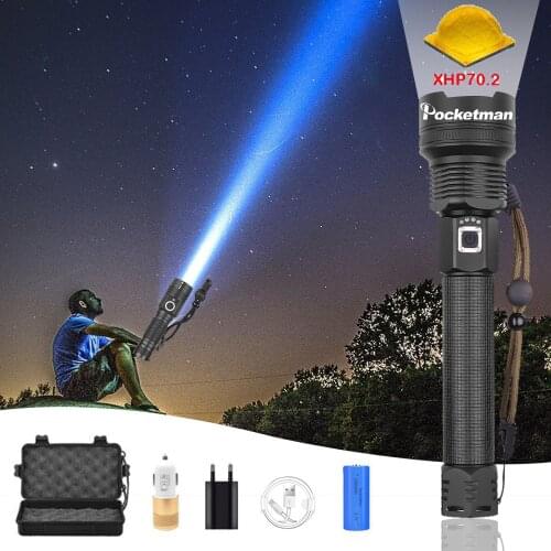Most Powerful XHP70.2 LED Torch Flashlights Tactical Zoom long-range Flashlight Lantern Use18650 26550 Battery Best Camping Gift