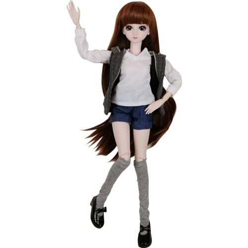EVA BJD 1/3 BJD Doll 24in 60CM 22 Ball Jointed Gift SD Doll Makeup Full Set School Uniform Girls Long Brown Hair for Girl Gift