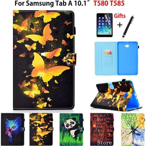 SM-T585 Tablet Case For Samsung Galaxy Tab A a6 10.1" 2016 T580 T585 SM-T580 T585N Cover Funda Panda butterfly Capa +Film+Pen