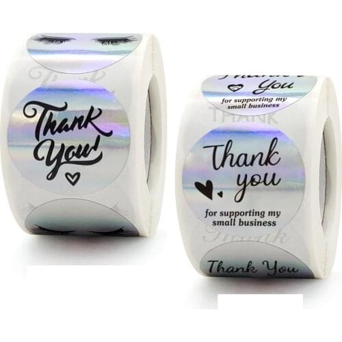 Thank You Stickers Small Business, 500pcs Rainbow Laser Gift Sticker Labels for Birthday, Wedding Party Favors Envelope Seal
