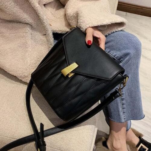 Vintage Black PU Leather Bags Simple Shoulder Bag Women Casual Stylish Crossbody Messenger Handbag