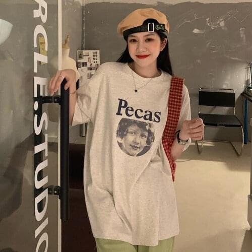 Womens T-shirts Tops Japanese Kawaii Ulzzang Vintage Ins Letter Print Loose Tshirt Female Korean Harajuku Clothes For Women