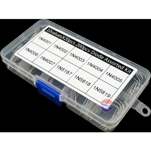 10Values x20 200pcs Rectifier Diode Schottky Assortment Electronic kit 1N4001~1N4007 1N5817 1N5818 1N5819 With storage Box