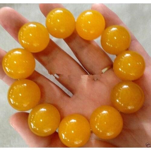 100% Natural jade Stone Yellow Jade 18-20mm Bead Beads Bangle Stretchy Bracelet New