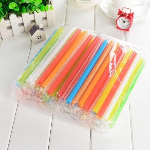 100PCS/Pack Disposable Milk Straw Transparent Suck Pipe Coarse Plastic Long Drinking Disposable Straw