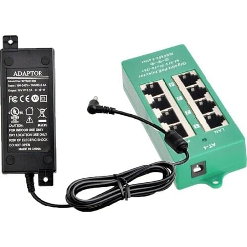 1000 Ethernet Speed 4 Port PoE Injector Power Over Ethernet Device for Hikvision/MikroTik PoE Camera CCTV Network