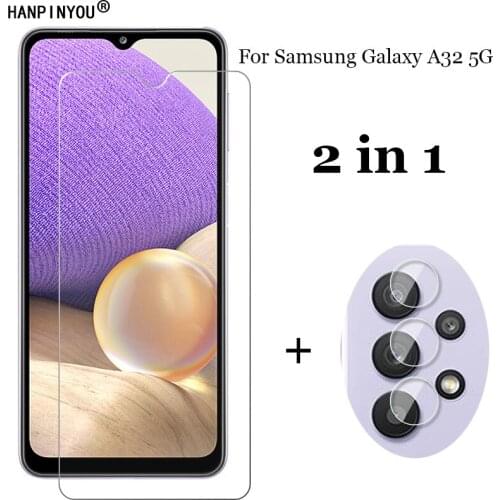 2-in-1 For Samsung Galaxy A32 5G 6.5" Soft Fiber Camera Lens Protection Film + Front 9H 2.5D Tempered Glass Screen Protector