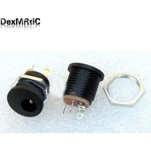 50Pcs DC-005 Black Direct DC Power Jack Socket Connector Round Nut Copper Contact & High Temperature Resistance 5.5*2.5mm socket