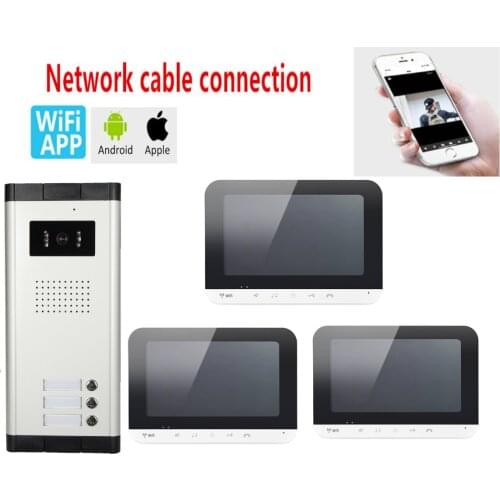 7" wifi Video Door Phone Intercom System Network cable connection Doorbell Camera for 2 / 3 Family Apartment
