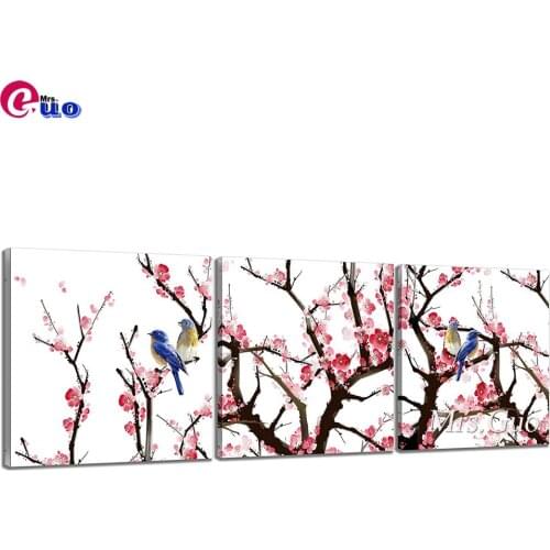 Diamond Paintings 5d Chinese Traditional Bird Painting on Peach Tree Peach Blossom Wall Art Plum Blossom Hummingbird Triptych