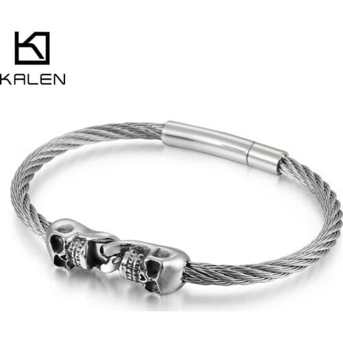Kalen 316L Stainless Steel Mens Exquisite Bracelet Fashion Charm 4mm Skull Bangles Jjewelry Accessories