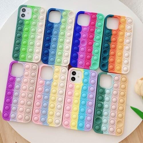 Stress Reliever Rainbow Bubble Toys Phone Case For IPhone 12 7 8 Plus 11 Pro Max XR X XS Max Shockproof Pop Soft Silicone Shell