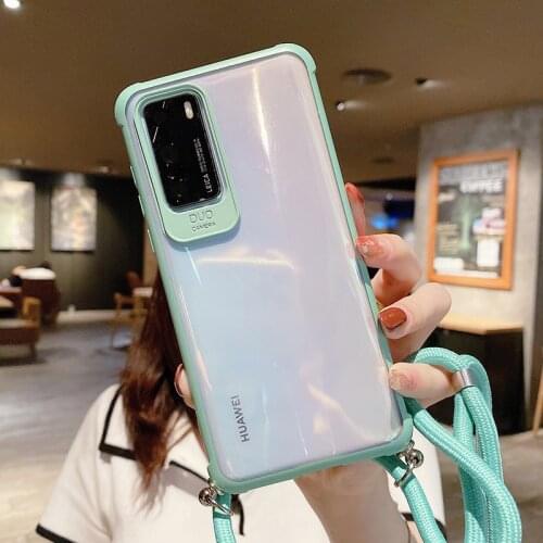 Transparent Bumper Crossbody Lanyard Phone Case For Huawei P30 P40 Lite Mate 20 Honor 30 Pro Nova 6 7i SE Strap Rope Back Cover