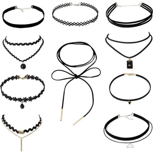 Black Velvet Choker Necklaces with Storage Bag for Women Girls, Pack of 10