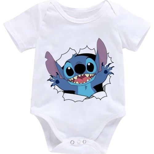 Lilo & Stitch Baby Romper Cartoon Printed Short sleeve Newborn Jumpsuit Kawaii Graphic Infant Bodysuit Clothing