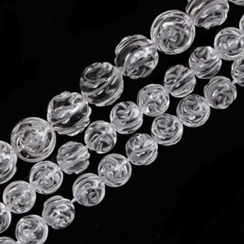 Natural White Clear Quartz Beads 15'' Flower Rose Shape DIY Loose Crystal Beads For Jewelry Making Beads Bracelet Necklace Gift