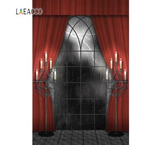 Laeacco Haunted House Window Thunderbolt Candle Curtain Portrait Photography Backgrounds Photographic Backdrops For Photo Studio