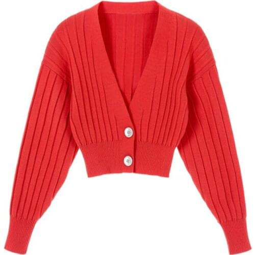 Womens Korean Style V-neck Knitted Cardigans Spring Casual Long Sleeve Top T-Shirt