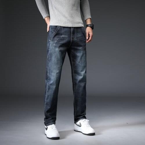 Classic mens loose Modal jeans men autumn winter brand clothing youth business casual straight pants dark blue Big size 28-40