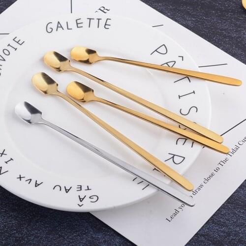 15/17cm Coffee Spoon Long Handle Square Stainless Steel Teaspoons Ice Cream Dessert Tea Spoon Dinner Tableware Kitchen Tool