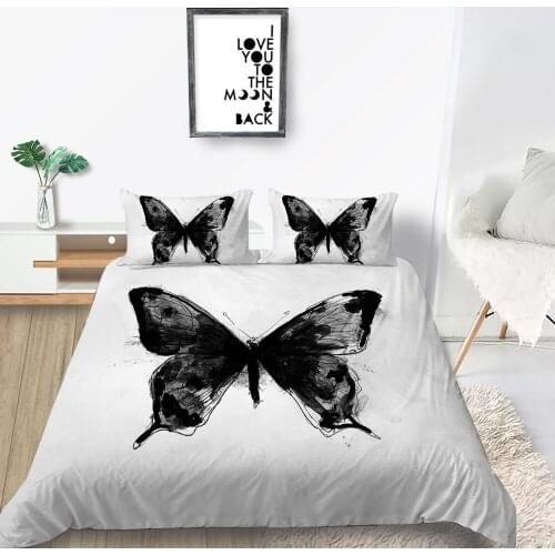 Black Butterfly Bedding Set Elegant Artistic Duvet Cover Ink Style Queen King Twin Full Single Double Unique Design Bed Set
