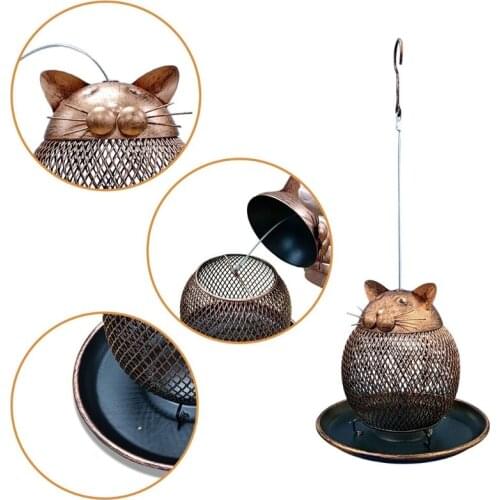 Retro Kitten Shaped Hanging Bird Feeder Drinker Metal Birdfeeder Outside Decor