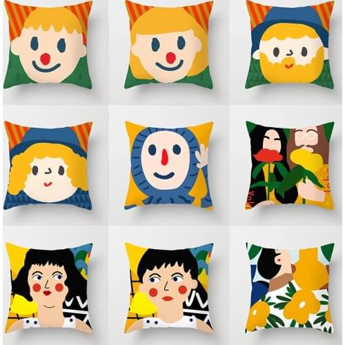 Cartoon Cute Throw Pillow Case Painting Oil Cartoon Cushion Covers for Home Sofa Chair Decorative Pillowcases