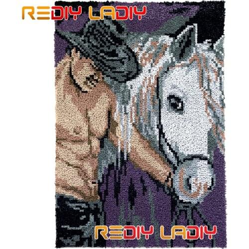 Latch Hook Rug Kit Young Cowboy Plush Wall Hanging DIY Carpet Rug Chunky Yarn Arts Cushion Crocheted Floor Mat Hobby & Crafts